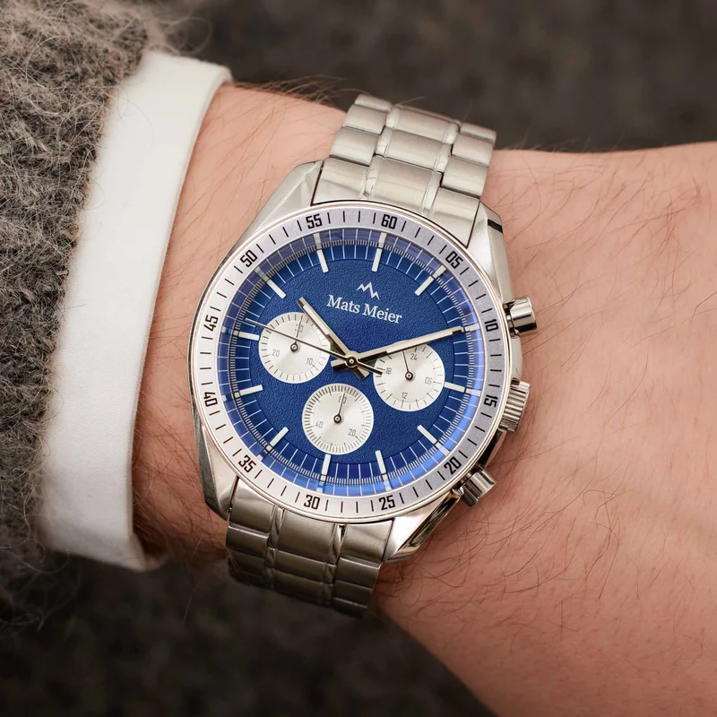 Mats Meier Arosa Racing Chronograaf HerrenUhr Silberfarbene und Blauw MM50014