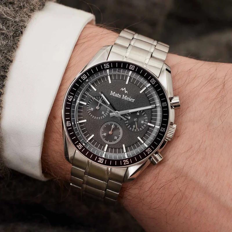 Mats Meier Arosa Racing Chronograaf HerrenUhr Silberfarbene und Schwarz MM50012