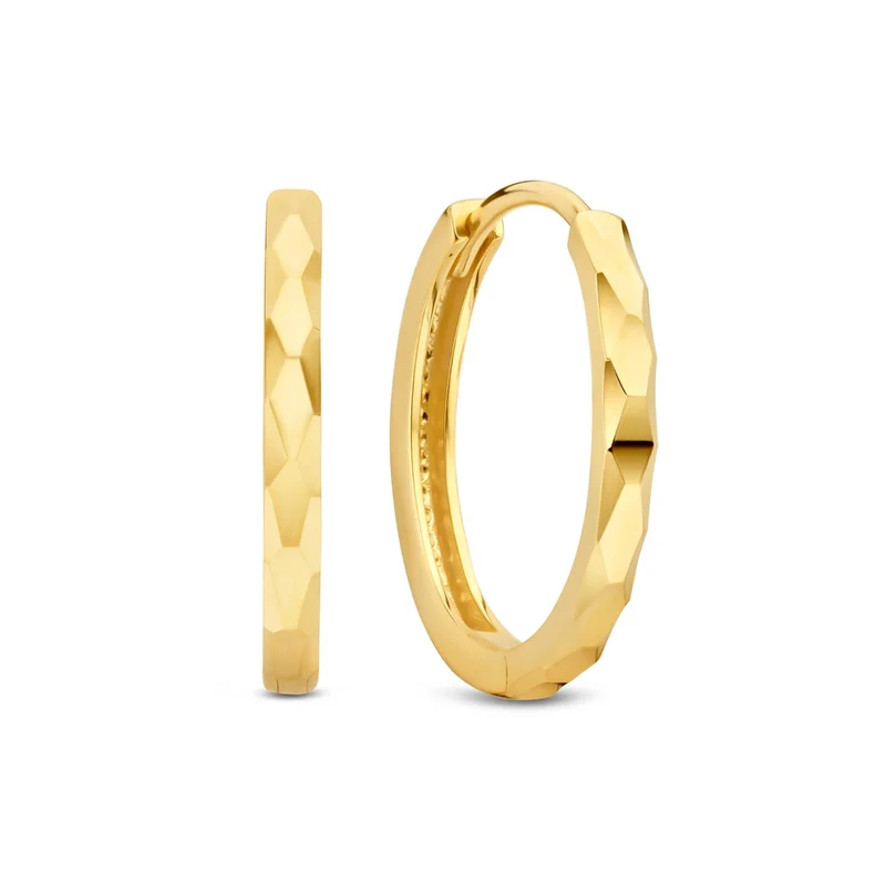 Beloro Jewels Quadrilatero d'Ora Marina 9-Carat Hoop Earrings with Diamond Cut BO360091